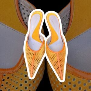 Kenneth Cole orange mesh hole kitten heels